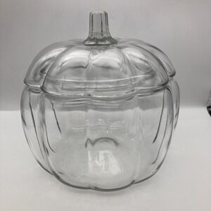Vintage Anchor Hocking Clear Glass Pumpkin Candy Jar with Lid